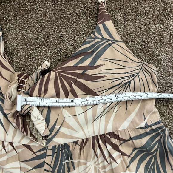 Final Touch Palm Print Jumpsuit Wide Leg‎ Spaghetti Strap Tan Size L - Picture 7 of 12